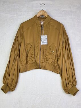 Free People On Pointe Bomber Jacket Womens XS Tiger eye Full Zip NWT